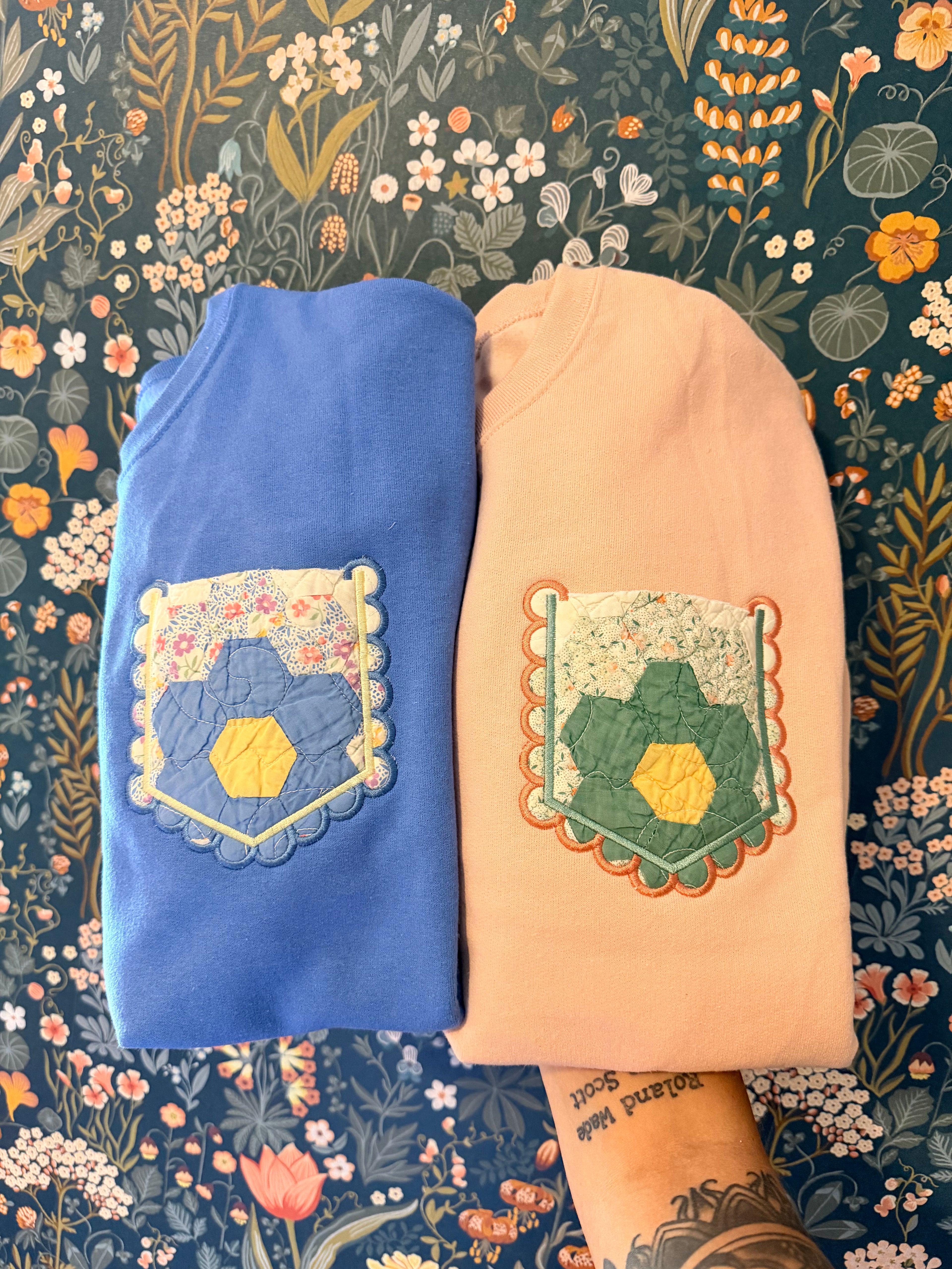 vintage quilt pocket crew