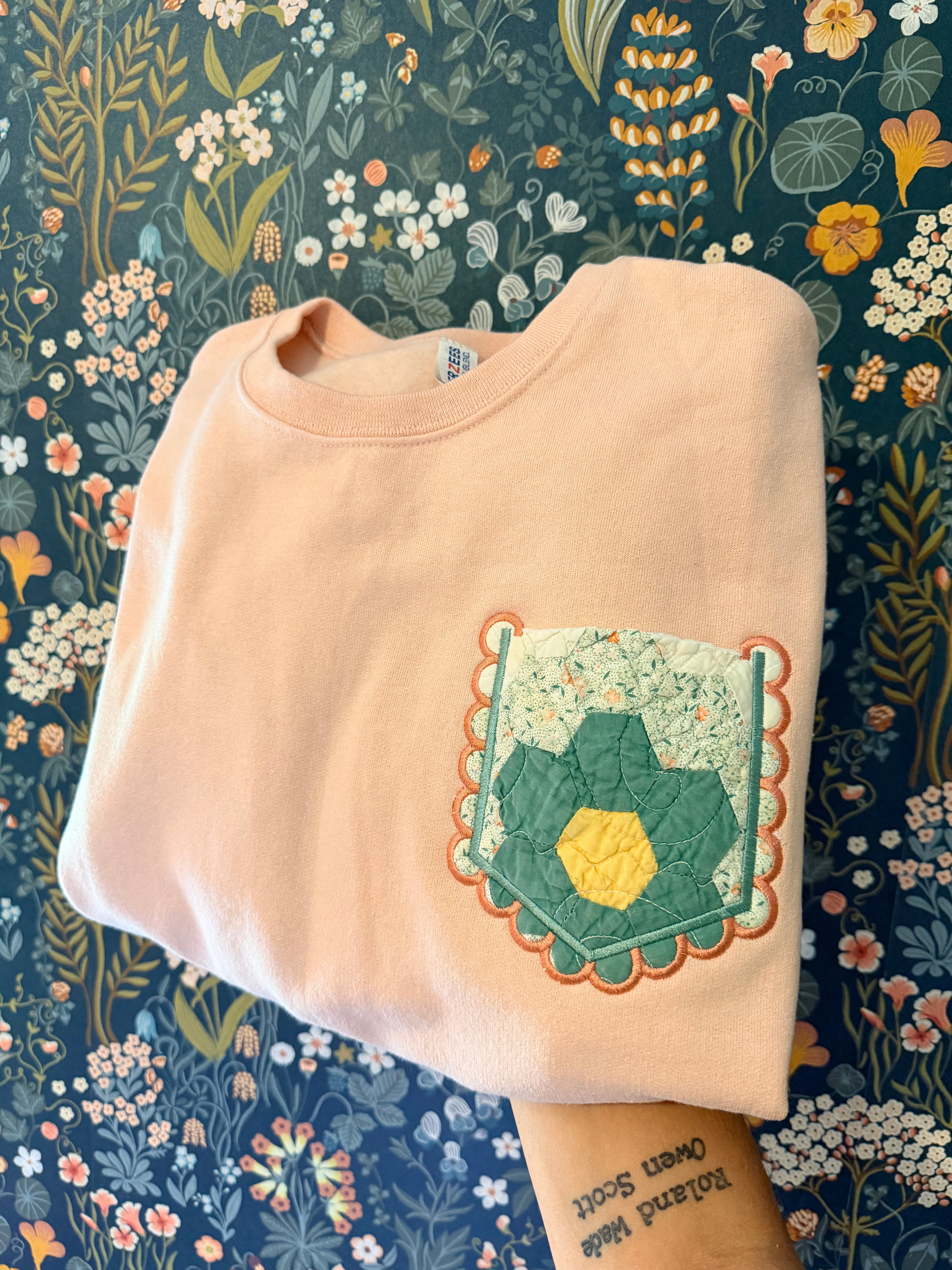 vintage quilt pocket crew