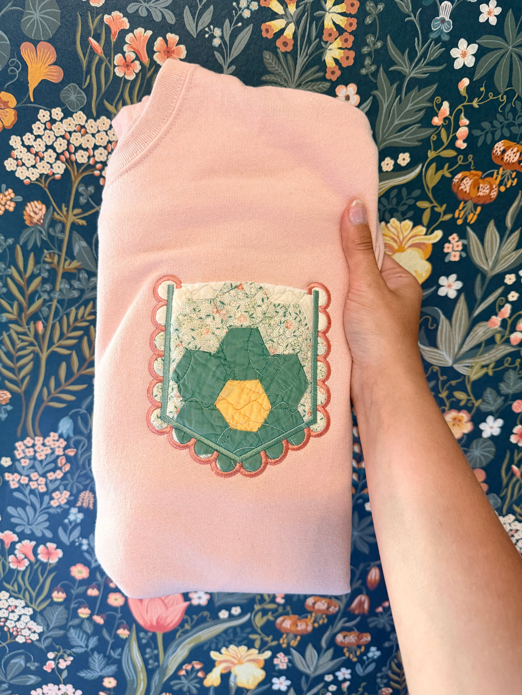 vintage quilt pocket crew